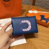 Hermes Calvi Duo Compact Card Holder Handmade In Swift And Chèvre Calfskin Leather Silver Hardware 71 Blue France