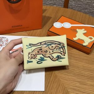 Hermes Calvi Duo Compact Card Holder Handmade In Swift And Chèvre Calfskin Leather Silver Hardware i8 Jaune Milto
