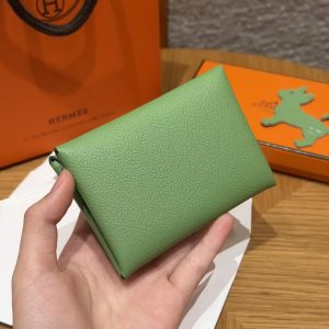 Alternative view of Hermes Calvi Duo Compact Card Holder Handmade In Evercolor Calfskin Leather Silver Hardware 3l Vert Criquent
