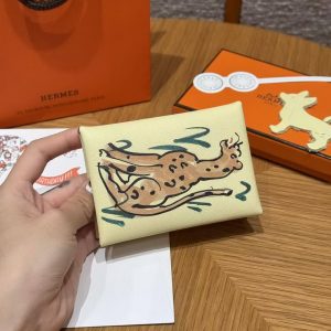 Alternative view of Hermes Calvi Duo Compact Card Holder Handmade In Swift And Chèvre Calfskin Leather Silver Hardware i8 Jaune Milto