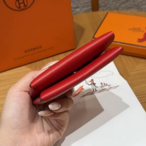 Hermes Calvi Duo Compact Card Holder Handmade In Swift And Chèvre Leather Silver Hardware X Rouge Piment - Image 13