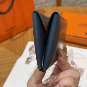 Hermes Calvi Duo Compact Card Holder Handmade In Box Calfskin Leather Silver Hardware 7P Bleu Da Prusse - Image 12