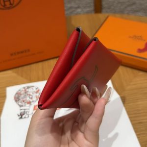 Hermes Calvi Duo Compact Card Holder Handmade In Swift And Chèvre Leather Silver Hardware X Rouge Piment - Image 12