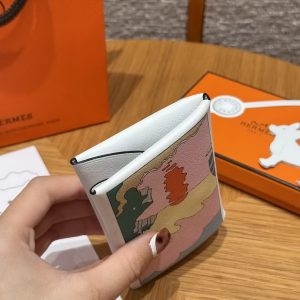 Hermes Calvi Duo Compact Card Holder Handmade In Swift And Chèvre Calfskin Leather Silver Hardware 0U New White - Image 15