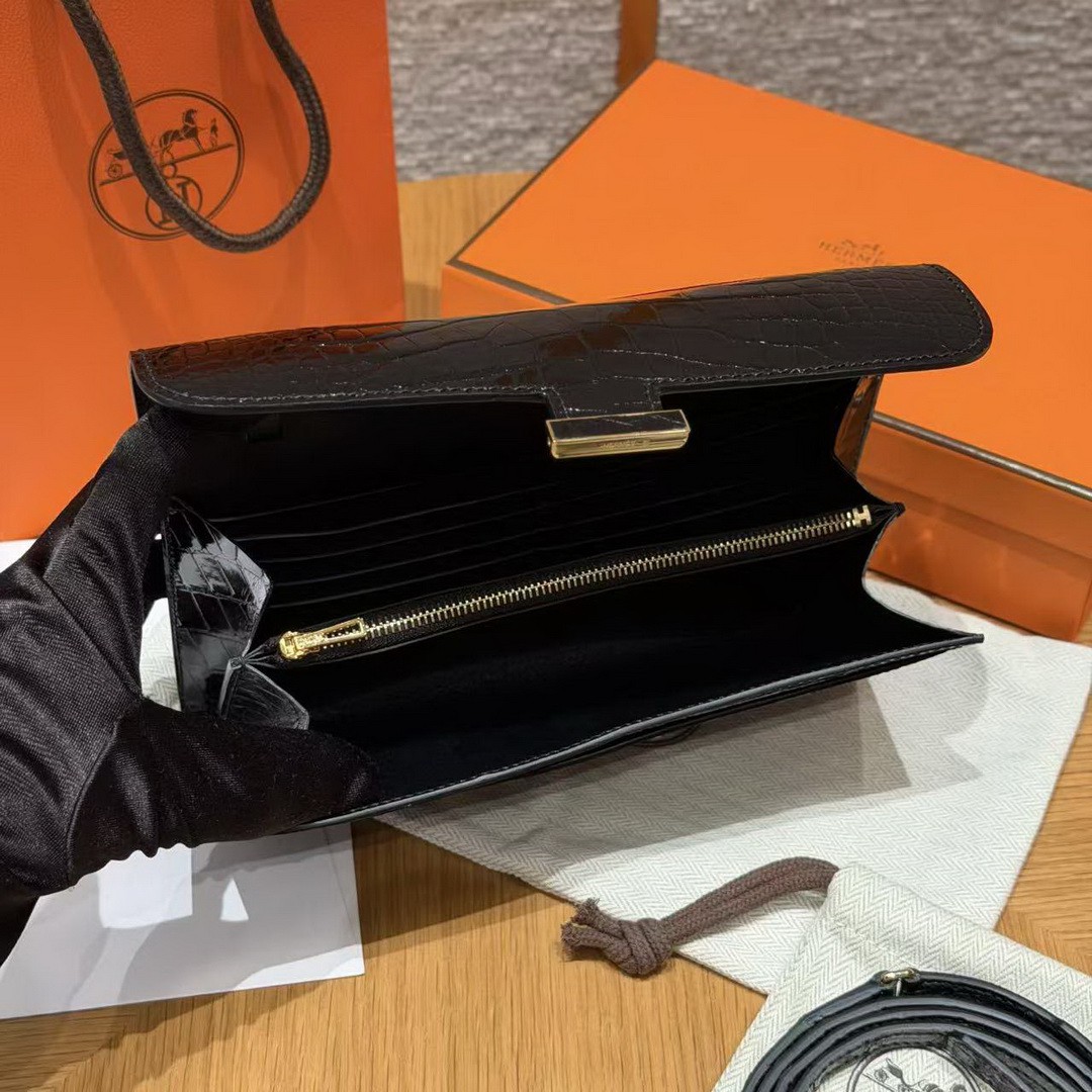 Hermes Constance To Go Wallet Handmade In Bright faced Alligator Leather from Mississippi Enamel Fittings Hardware 89 Nior - Image 14