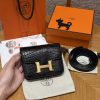 Hermes Constance Slim Wallet Handmade In Matte Alligator Leather from Mississippi Gold Hardware 89 Noir