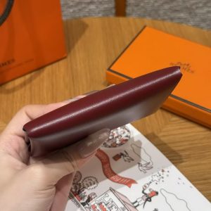 Hermes Calvi Duo Compact Card Holder Handmade In Box Calfskin Leather Silver Hardware 55 Rouge H - Image 12