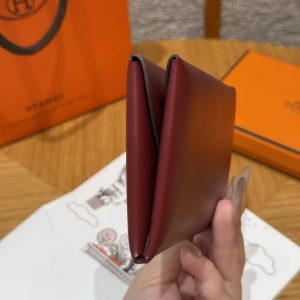 Hermes Calvi Duo Compact Card Holder Handmade In Box Calfskin Leather Silver Hardware 55 Rouge H - Image 10