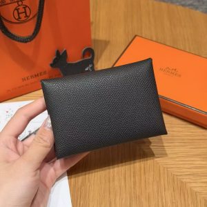 Hermes Calvi Duo Compact Card Holder Handmade In Epsom Calfskin Leather Silver Hardware 46 Ebene