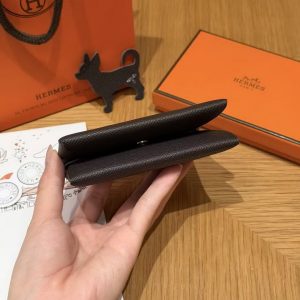 Hermes Calvi Duo Compact Card Holder Handmade In Epsom Calfskin Leather Silver Hardware 46 Ebene - Image 12