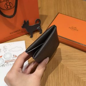 Hermes Calvi Duo Compact Card Holder Handmade In Epsom Calfskin Leather Silver Hardware 46 Ebene - Image 11