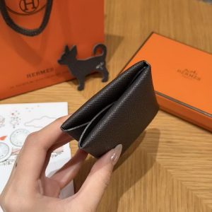 Hermes Calvi Duo Compact Card Holder Handmade In Epsom Calfskin Leather Silver Hardware 46 Ebene - Image 10