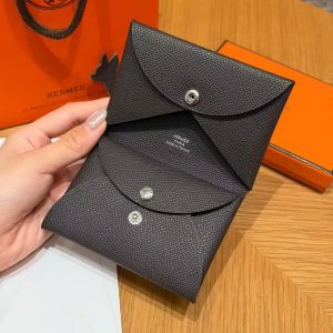 Hermes Calvi Duo Compact Card Holder Handmade In Epsom Calfskin Leather Silver Hardware 46 Ebene - Image 8