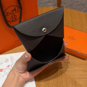 Hermes Calvi Duo Compact Card Holder Handmade In Epsom Calfskin Leather Silver Hardware 46 Ebene - Image 7
