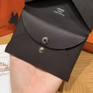 Hermes Calvi Duo Compact Card Holder Handmade In Epsom Calfskin Leather Silver Hardware 46 Ebene - Image 6