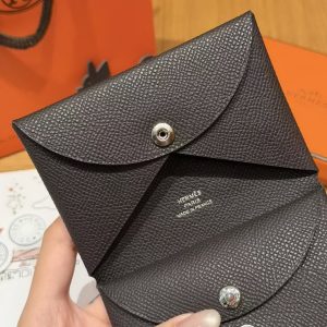 Hermes Calvi Duo Compact Card Holder Handmade In Epsom Calfskin Leather Silver Hardware 46 Ebene - Image 5