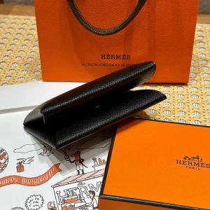 Hermes Calvi Duo Compact Card Holder Handmade In Epsom Calfskin Leather Silver Hardware 89 Nior - Image 13