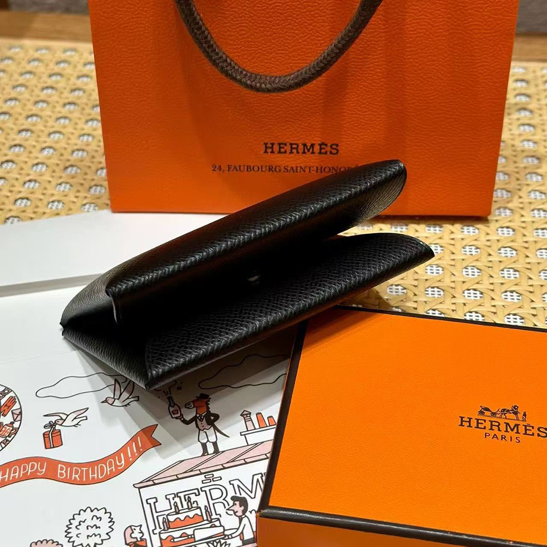 Hermes Calvi Duo Compact Card Holder Handmade In Epsom Calfskin Leather Silver Hardware 89 Nior - Image 13
