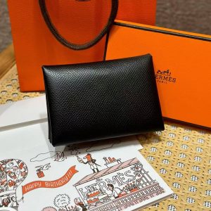 Hermes Calvi Duo Compact Card Holder Handmade In Epsom Calfskin Leather Silver Hardware 89 Nior - Image 12
