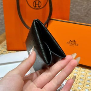 Hermes Calvi Duo Compact Card Holder Handmade In Epsom Calfskin Leather Silver Hardware 89 Nior - Image 11