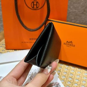 Hermes Calvi Duo Compact Card Holder Handmade In Epsom Calfskin Leather Silver Hardware 89 Nior - Image 10