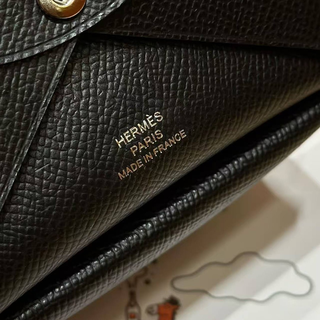 Hermes Calvi Duo Compact Card Holder Handmade In Epsom Calfskin Leather Silver Hardware 89 Nior - Image 7