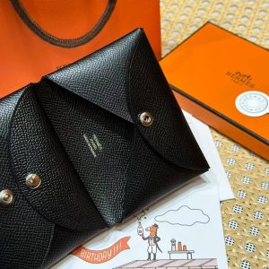 Hermes Calvi Duo Compact Card Holder Handmade In Epsom Calfskin Leather Silver Hardware 89 Nior - Image 5