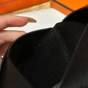 Hermes Calvi Duo Compact Card Holder Handmade In Epsom Calfskin Leather Silver Hardware 89 Nior - Image 4