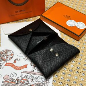 Hermes Calvi Duo Compact Card Holder Handmade In Epsom Calfskin Leather Silver Hardware 89 Nior - Image 3
