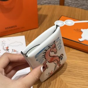 Hermes Calvi Duo Compact Card Holder Handmade In Swift And Chèvre Calfskin Leather 0U New White - Image 15