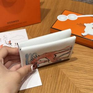 Hermes Calvi Duo Compact Card Holder Handmade In Swift And Chèvre Calfskin Leather 0U New White - Image 13