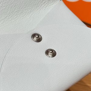 Hermes Calvi Duo Compact Card Holder Handmade In Swift And Chèvre Calfskin Leather 0U New White - Image 9