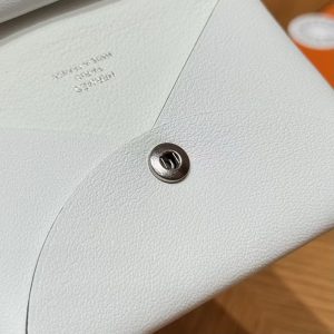 Hermes Calvi Duo Compact Card Holder Handmade In Swift And Chèvre Calfskin Leather 0U New White - Image 5