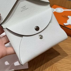 Hermes Calvi Duo Compact Card Holder Handmade In Swift And Chèvre Calfskin Leather 0U New White - Image 4