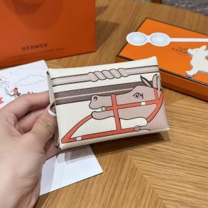 Hermes Calvi Duo Compact Card Holder Handmade In Swift And Chèvre Calfskin Leather I2 Nata