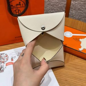 Hermes Calvi Duo Compact Card Holder Handmade In Swift And Chèvre Calfskin Leather I2 Nata - Image 10