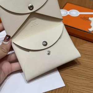 Hermes Calvi Duo Compact Card Holder Handmade In Swift And Chèvre Calfskin Leather I2 Nata - Image 5