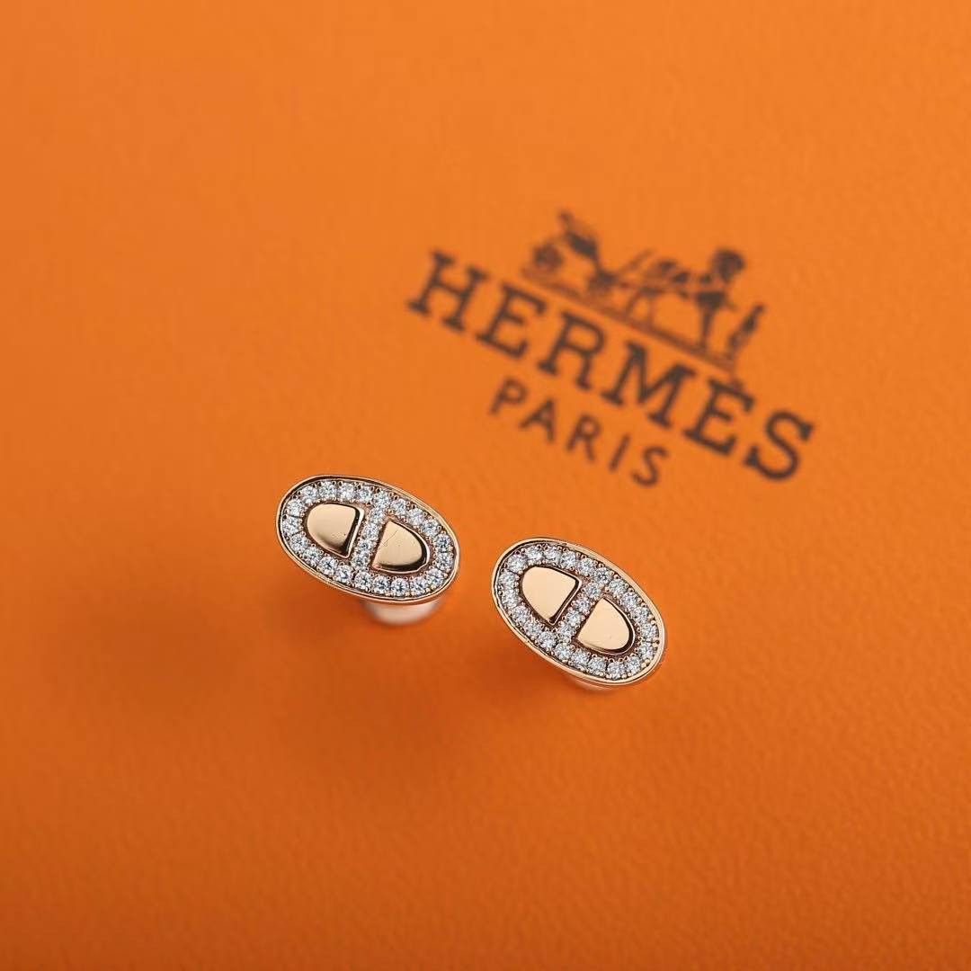 Hermes Chaine d'ancre Contour Stud Earrings Rose Gold H122504B 00 - Image 8