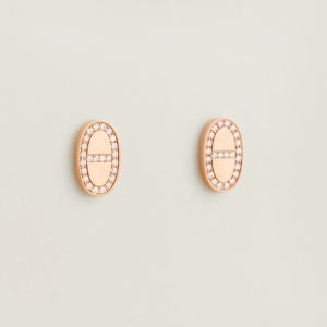 Hermes Chaine d'ancre Contour Stud Earrings Rose Gold H122504B 00
