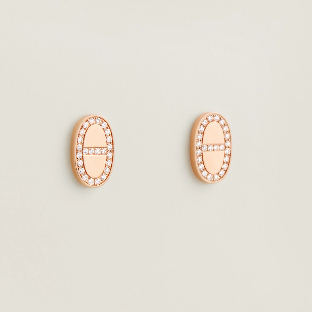 Hermes Chaine d'ancre Contour Stud Earrings Rose Gold H122504B 00