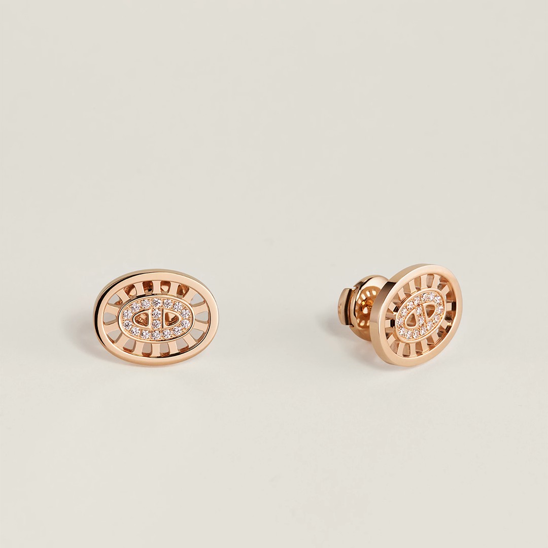 Hermes Chaine d'ancre Divine Stud Earrings Rose Gold H222521B 00
