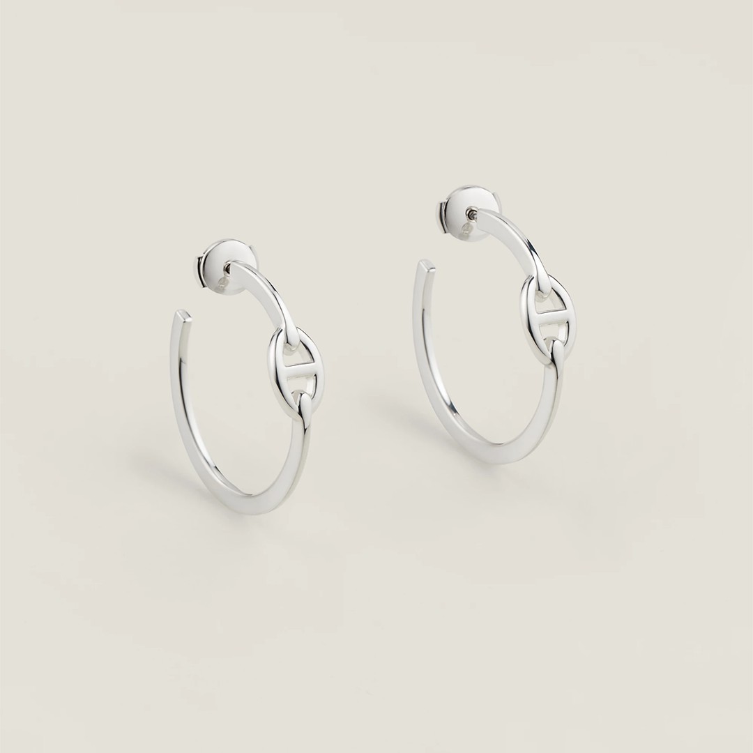 Hermes Chaine d'ancre Enchainee Earrings Sterling Silver H109510B 00