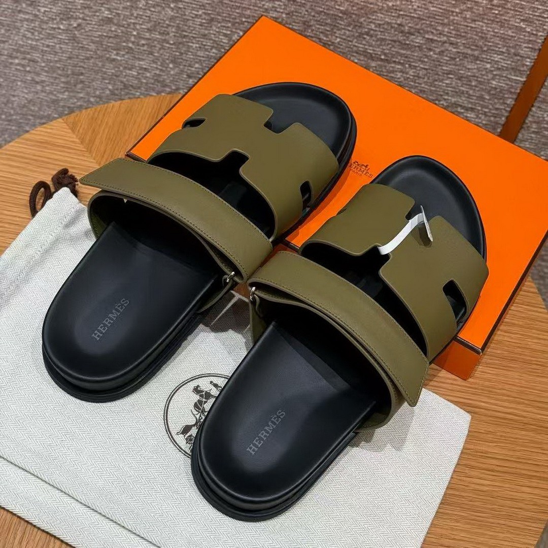 Hermes Chypre Sandal Men Techno-sandal Calfskin Army Green - Image 2