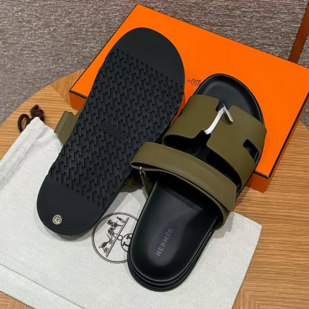 Hermes Chypre Sandal Men Techno-sandal Calfskin Army Green - Image 12