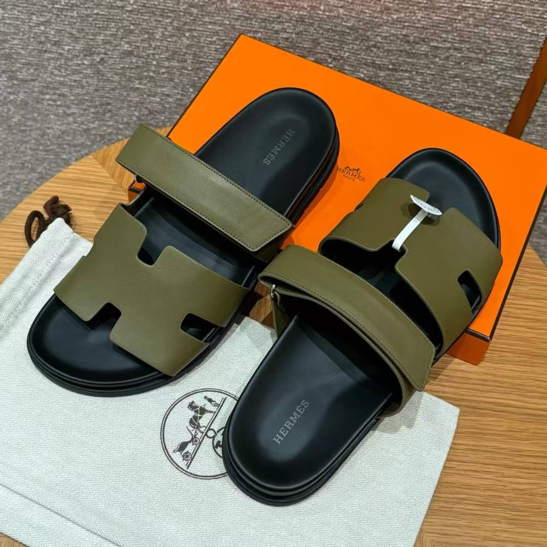 Hermes Chypre Sandal Men Techno-sandal Calfskin Army Green - Image 9