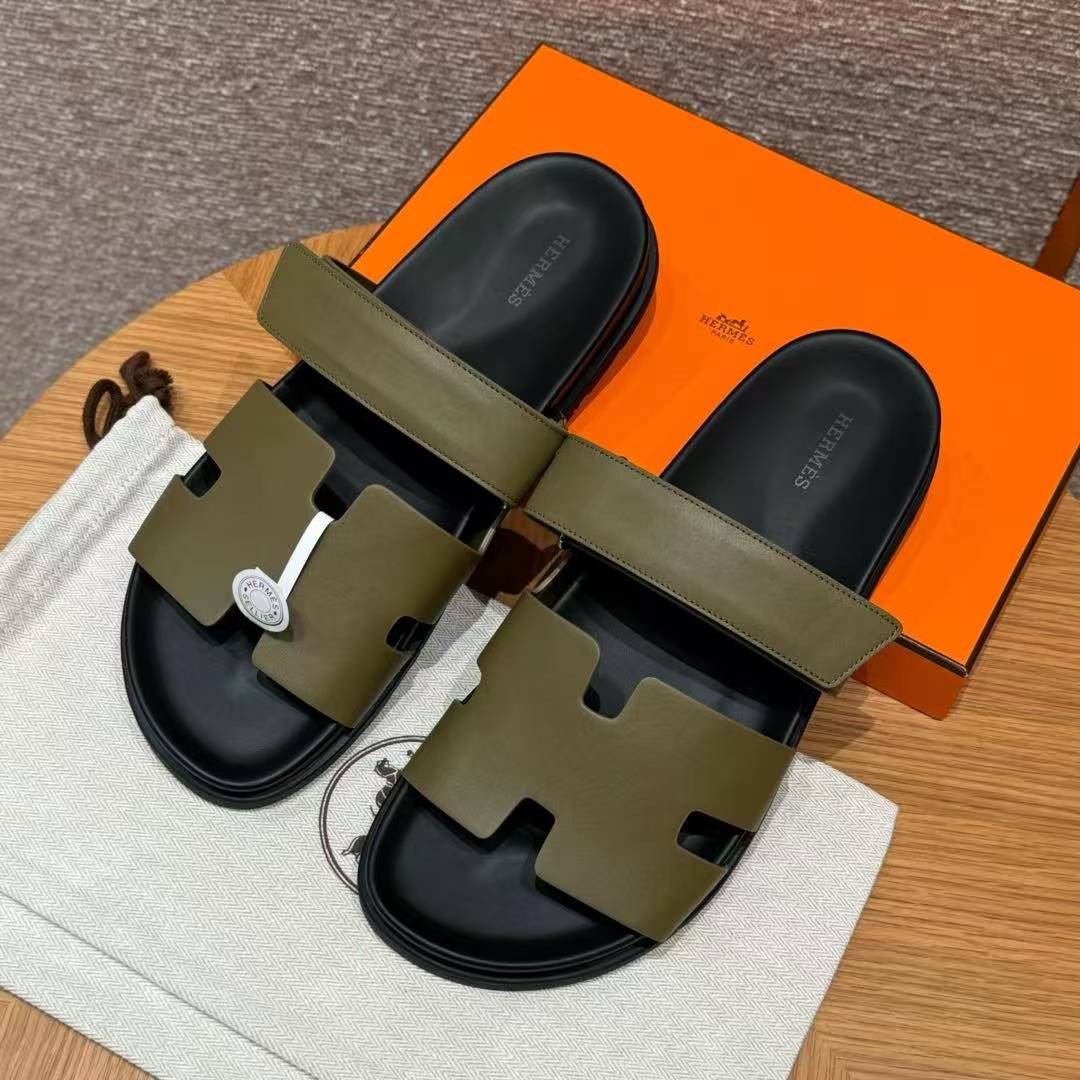 Hermes Chypre Sandal Men Techno-sandal Calfskin Army Green