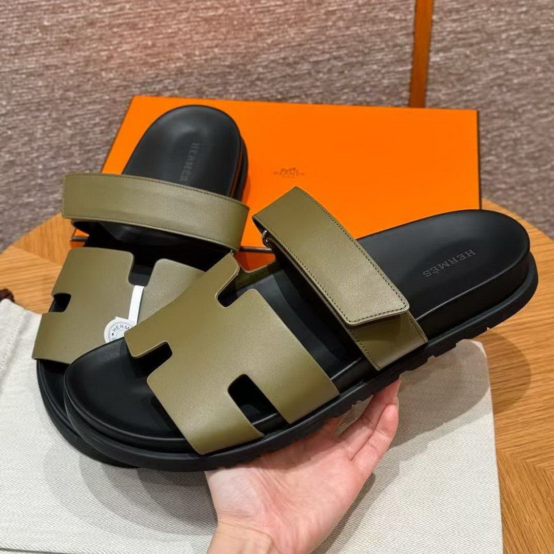 Hermes Chypre Sandal Men Techno-sandal Calfskin Army Green - Image 7
