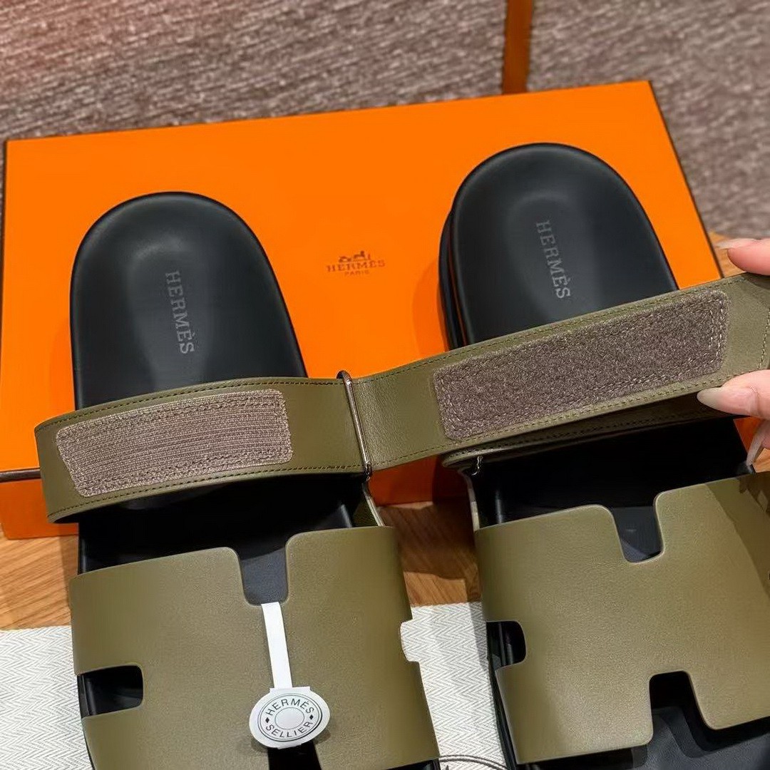 Hermes Chypre Sandal Men Techno-sandal Calfskin Army Green - Image 6