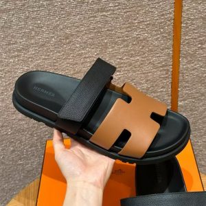 Alternative view of Hermes Chypre Sandal Men Techno-sandal Calfskin Epsom Calfskin Naturel Black