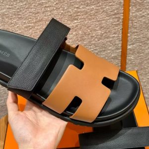 Hermes Chypre Sandal Men Techno-sandal Calfskin Epsom Calfskin Naturel Black - Image 12